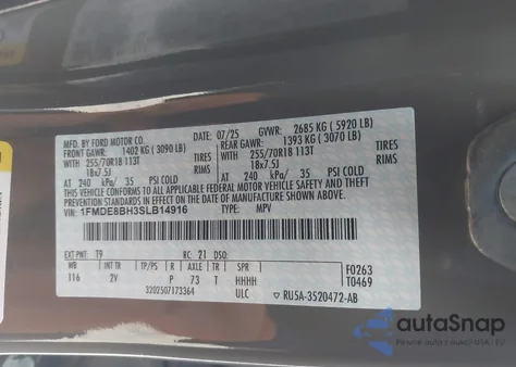 2025 Ford Bronco Outer Banks из США, поврежденный, VIN 1FMDE8BH3SLB14916